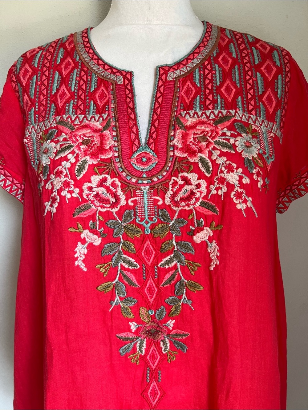 Johnny Was Red Embroidered Floral Tunic - Picture 2 of 4